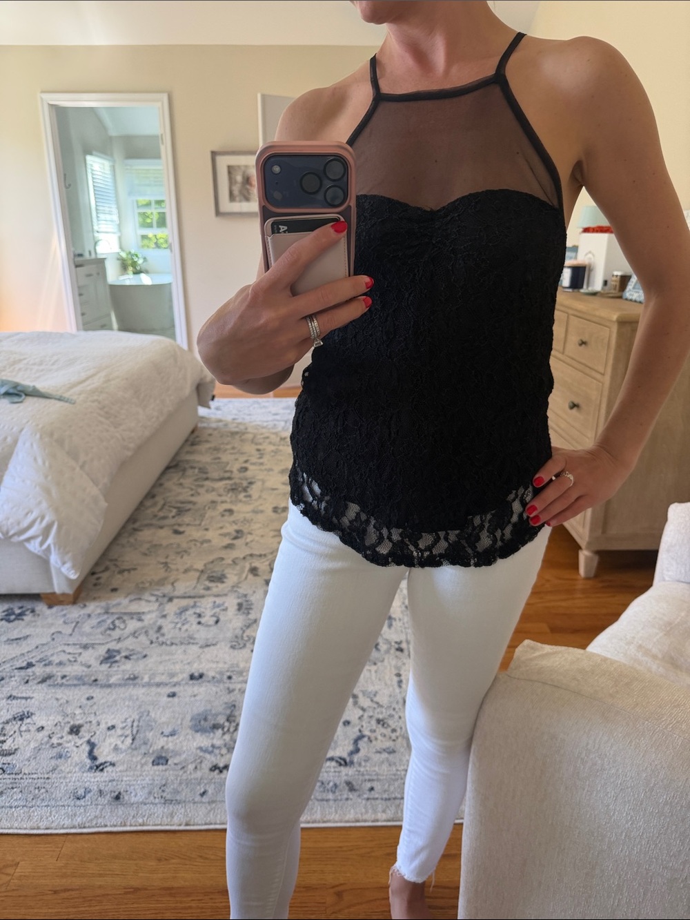 Kimchi Blue Black Lace Halter Camisole with Sheer Yoke